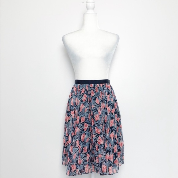 Jason Wu Pleated Silk Skirt Blue Floral Print Size 2 - Picture 2 of 11